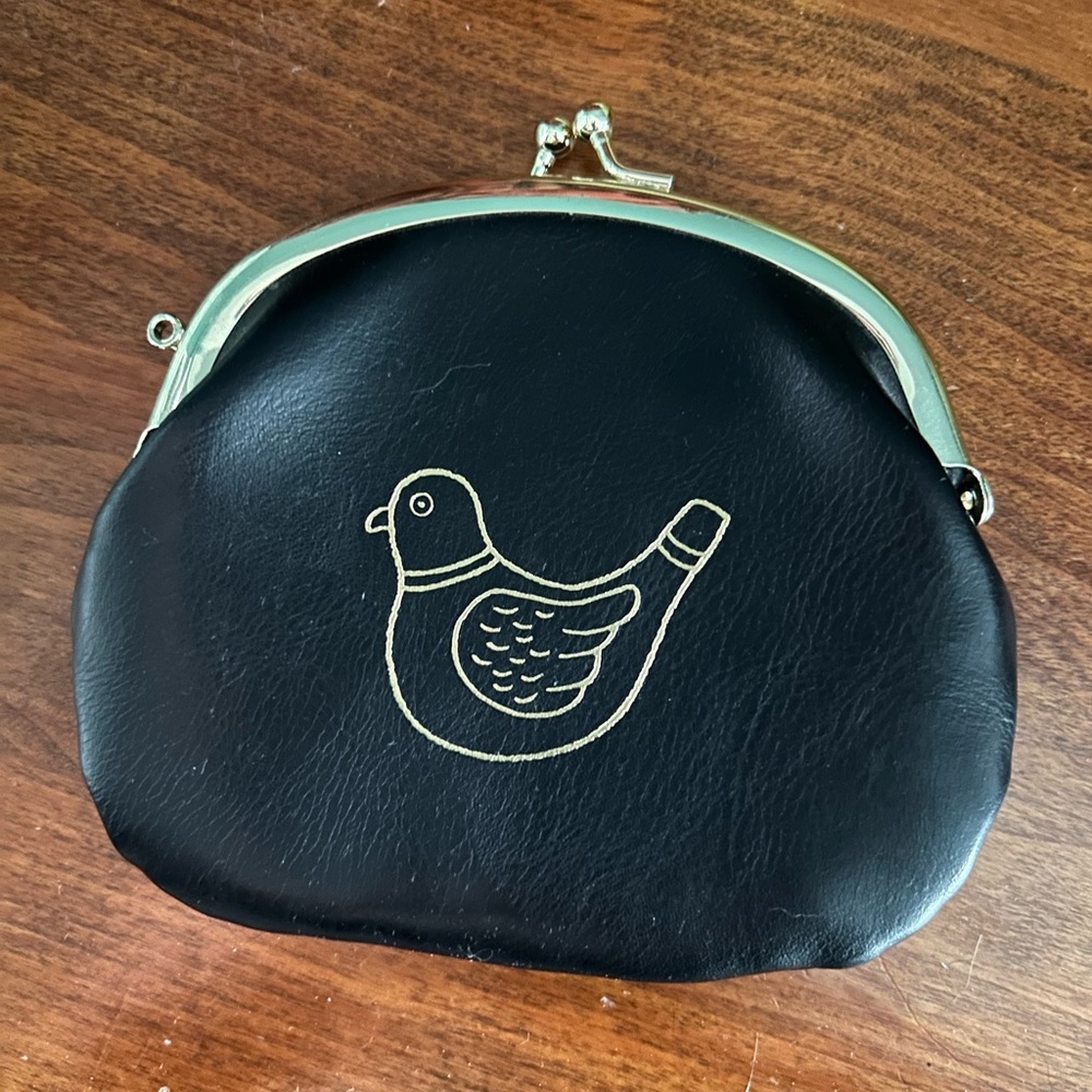 Black Coin Purse with Gold Bird Design‎
